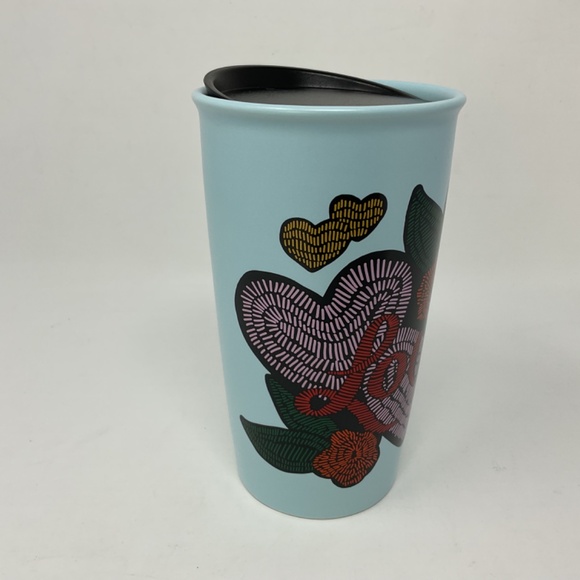 Starbucks 2019 Love Valentine Stitch Blue 12oz Ceramic Coffee Tumbler - Picture 2 of 9